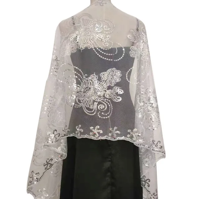 Long Tassel Sequin Embroidered Shawl Women White - Shop at LoveMi