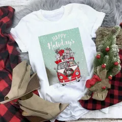 Christmas T-shirt Women's Summer Plus Size With Short Sleeves - C21-Child L - View 1