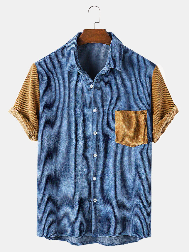 Colorblock Short Sleeve Fit Lapel Men's Shirt