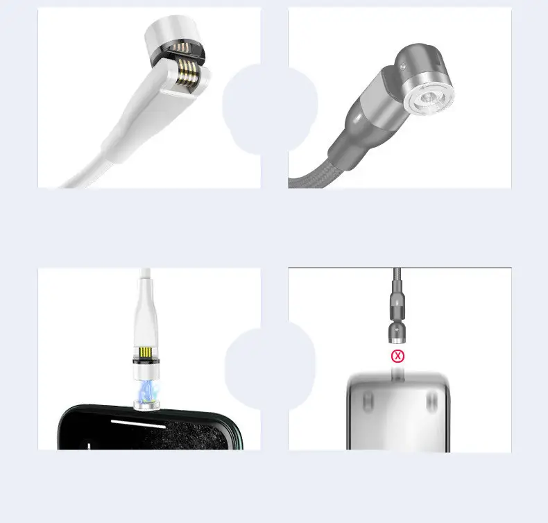 Three In One Data Cable 540 Degree Rotation Spherical Magnetic Charging