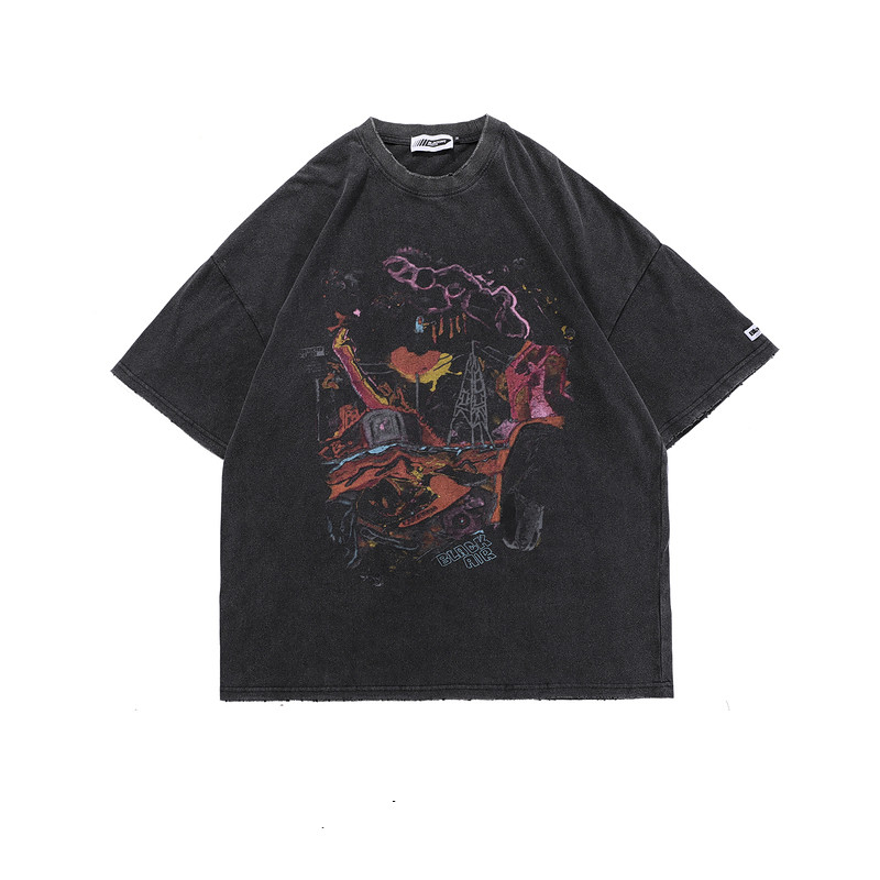 Wukong Goods European And American Street Printed Old Short Sleeve