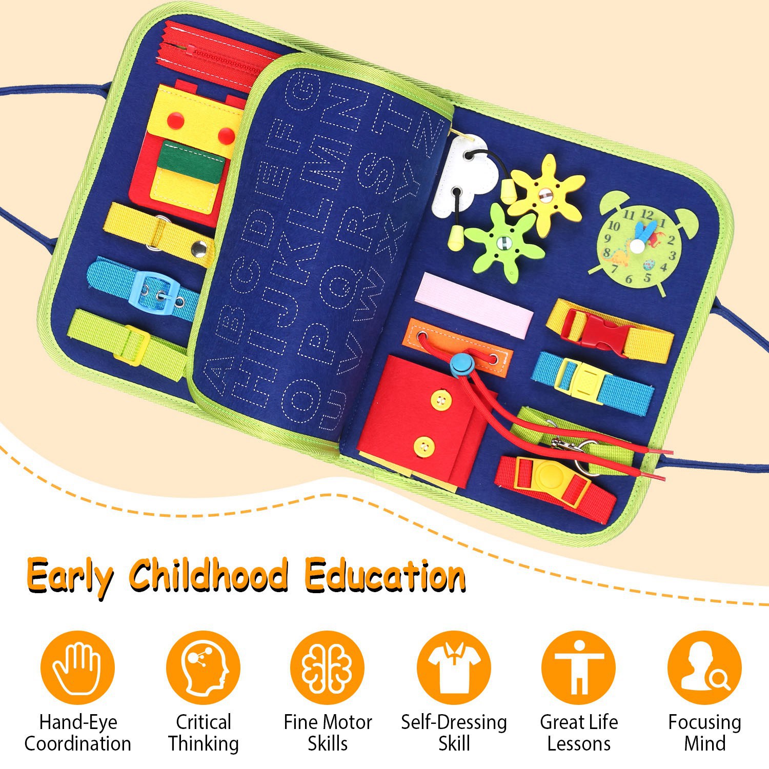 1Set Kids Busy Board Sensory Activity Board Preschool Learning Toys Montessori Educational Gift For 1 To 6 Years Old Baby Toddler Girls Boys