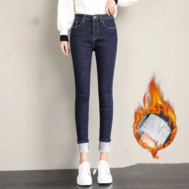 Plush Padded Jeans Women's Winter High waisted Feet Blue - Shop at LoveMi