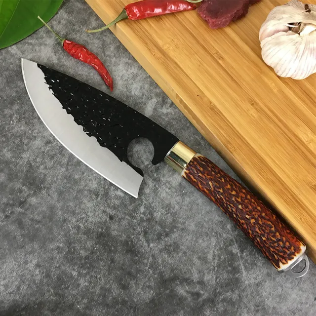 Forged Hammer Pattern Deerhorn Handle Ring Small Machete Gold - Shop at LoveMi
