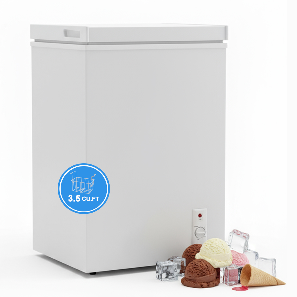 3.5 Cu.Ft Small Chest Freezer Compact Deep Freezer With 7-Level Temperature Control, Rapid Cooling, Energy Efficient & Quiet For Home, Garage, Apartment, And Kitchen, White