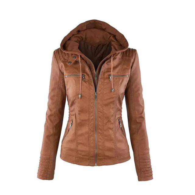 Women's Short Leather Pu Leather Jacket Brown - Shop at LoveMi