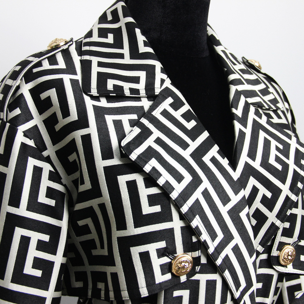 Printed Medium-long Black Trench Coat - Image 3