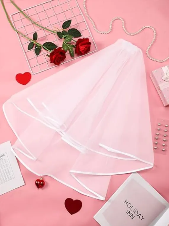 Bridal Veil Wedding Veil Weights Short 2 Tier Veil And 12 Pairs Veil Weights Magnetic Double Sided Artificial Pearls Silver Button For Bachelorette... W13732666 - Shop at LoveMi