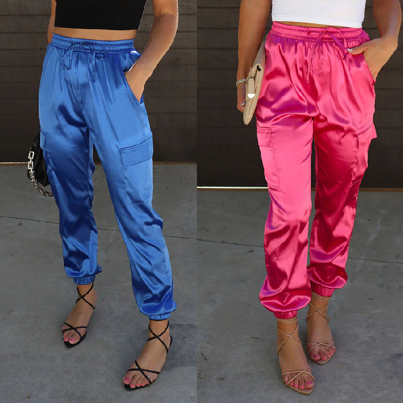 Summer Women's Pocket Ankle-tied Elastic Waist Casual Pants