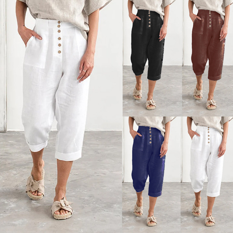 Title 4, Casual Breasted Cotton Linen Loose Casual Pants