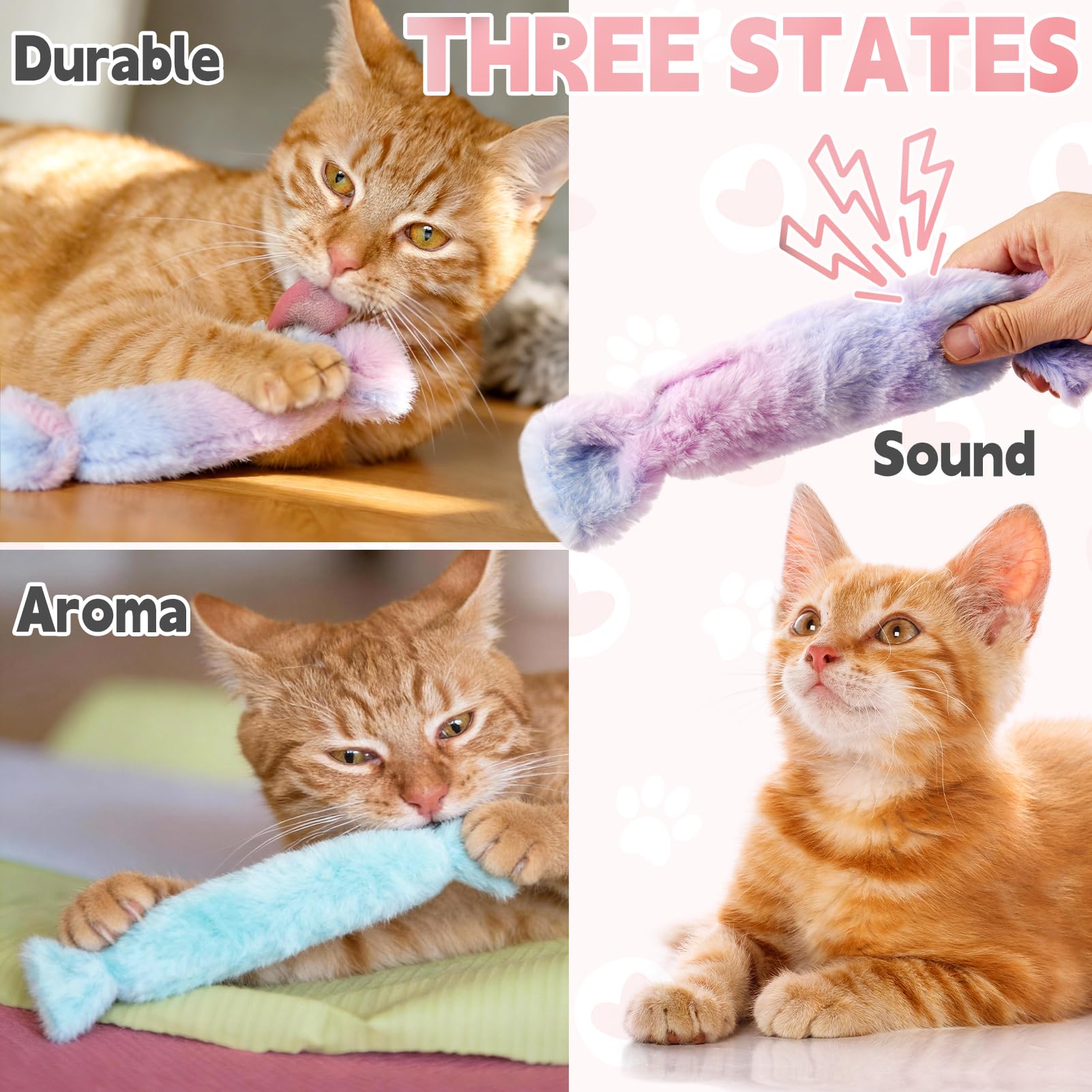 Cat Kicker Toy 3Pcs, Candy Shape Catnip Toys For Cats Catnip Toys With Crinkle Paper. Indoor Kitten Toy Kicker Pillows 1