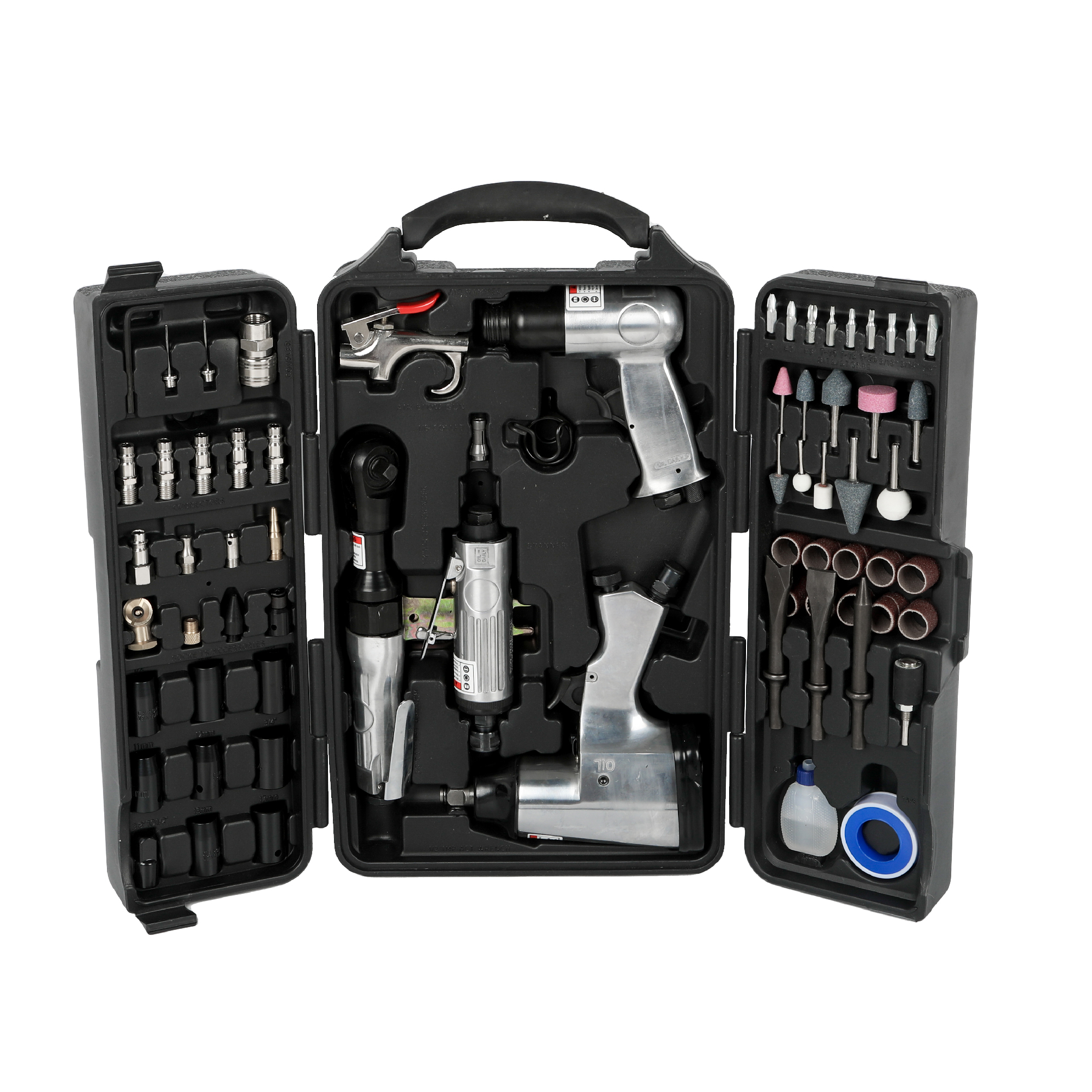 71 Piece Air Tool And Accessories Kit, Impact Wrench, Air Ratchet, Die Grinder, Aire Hammer, Hose Fittings, Storage Case