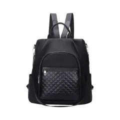 New Single Shoulder Coloured Diamond Checker Women's Backpack PU Casual - Black - View 1