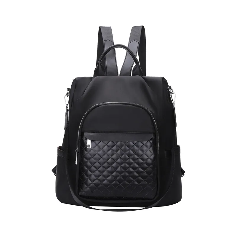 New Single Shoulder Coloured Diamond Checker Women's Backpack PU Casual - Black