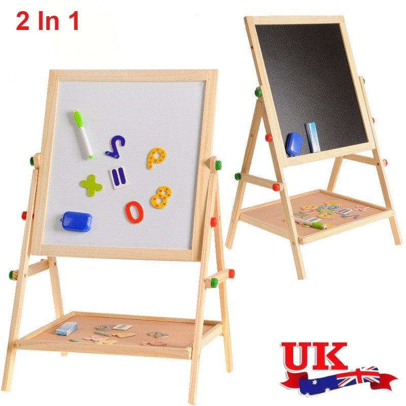Kids 2 In 1 Wooden Blackboard Whiteboard Children Art Easel Chalk Drawing Board