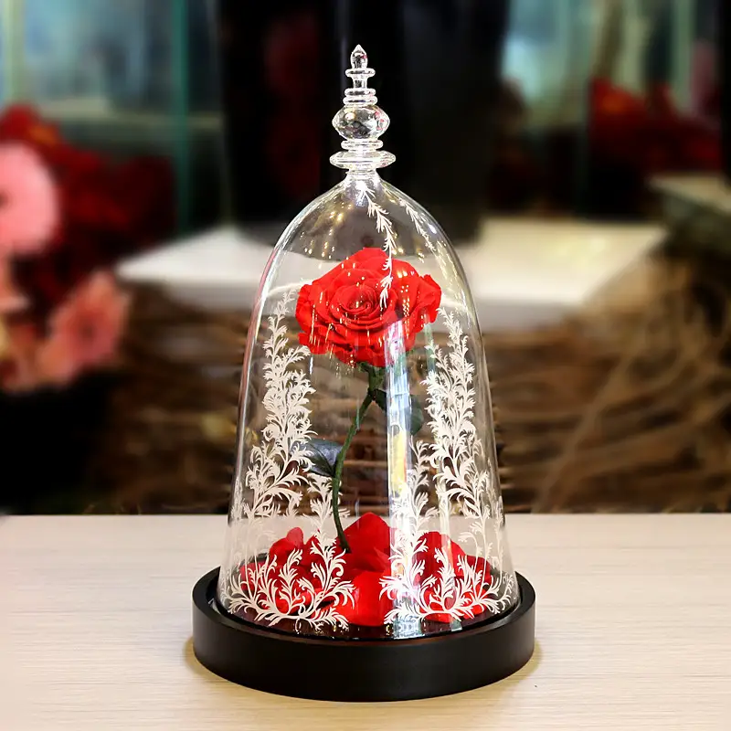 Rose Preserved Flower Glass Cover Creative Gift