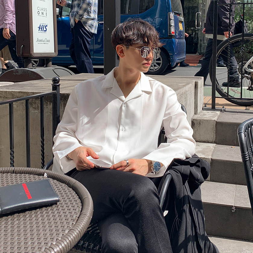 Solid Color Men Loose Lapel Long Sleeves