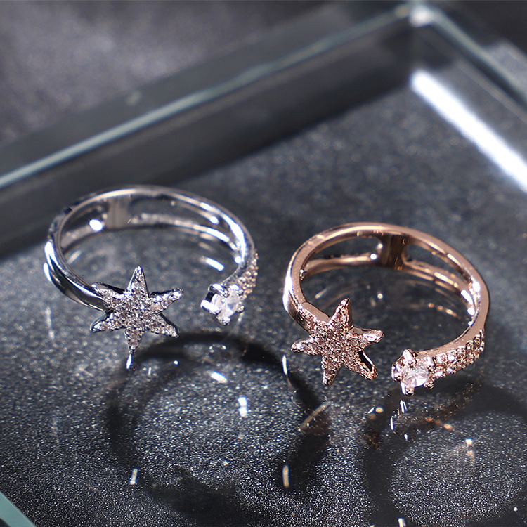 Hexagonal Star Glitter Diamond Micro-set Zircon Ring Ring