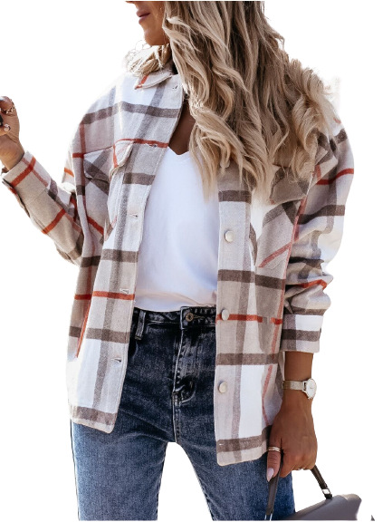 Net Red Autumn And Winter Long-sleeved Loose Plaid Shirt Coat