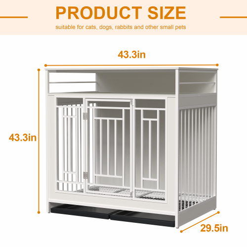 43.3 Inch Large Dog Kennel Furniture, Wooden Kennel With Divider White - Shop at LoveMi