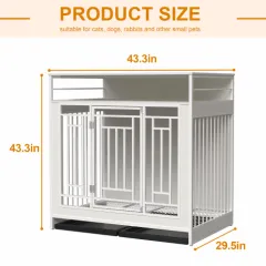 43.3 Inch Large Dog Kennel Furniture, Wooden Kennel With Divider - White - View 1