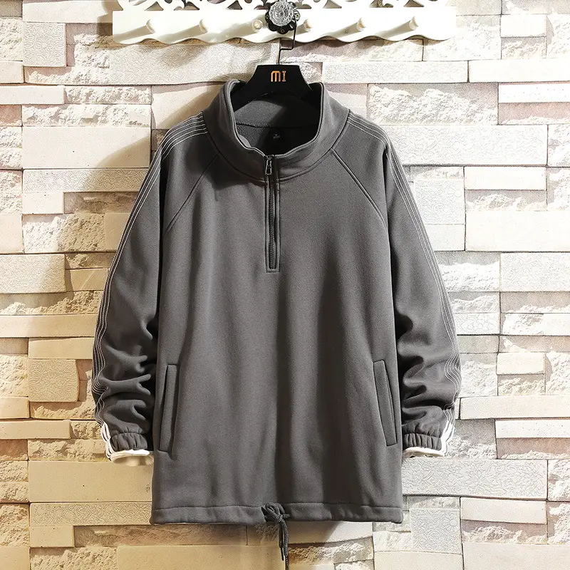 Plus Size Trendy Men's Sports Stand-up Collar Personality Zipper Long-sleeved Sweater