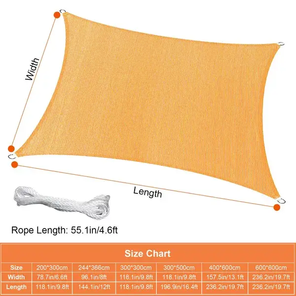 Rectangle Shade Sails Top Canopy 98 UV Block Awning Shelter 185GSM HDPE Patio Cover With Snap Hooks Ropes For Outdoor Garden