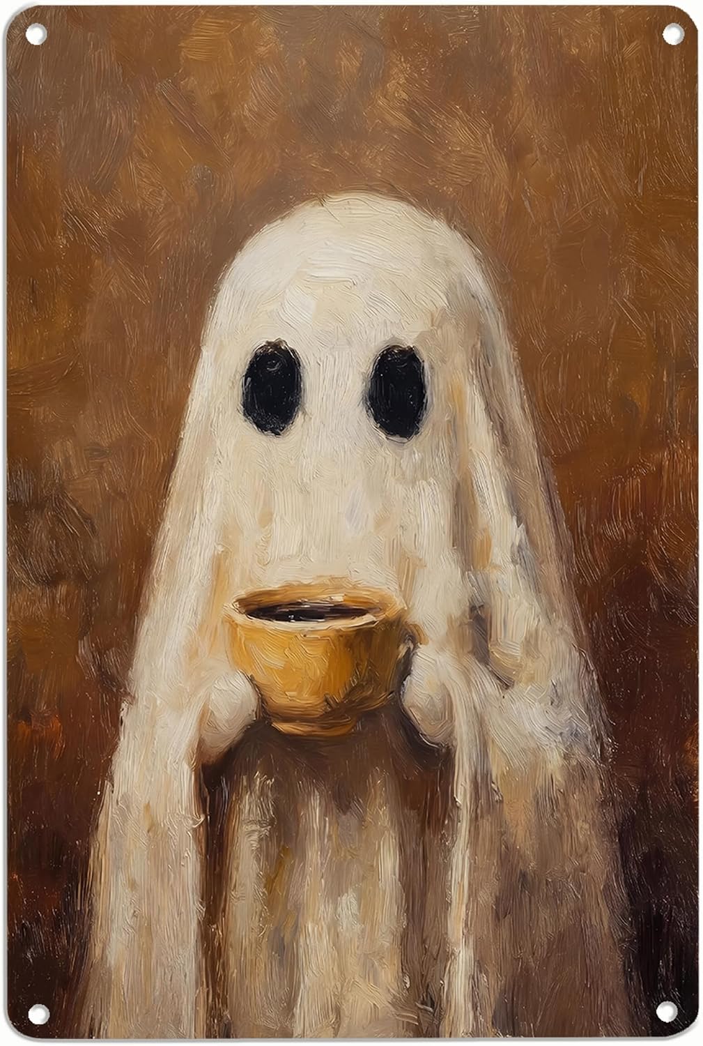 8x12 Inch Funny Ghost Coffee Metal Sign Vintage Halloween Wall Decor Spooky Season Hanging Sign For Kitchen Cafe Home Door Porch Party Decoration