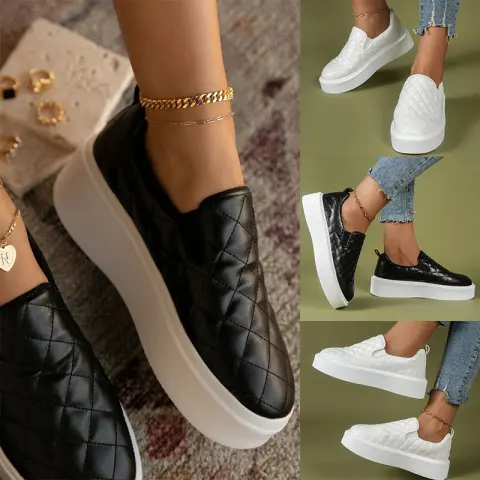 Plaid Flat Shoes Women Platform Leather