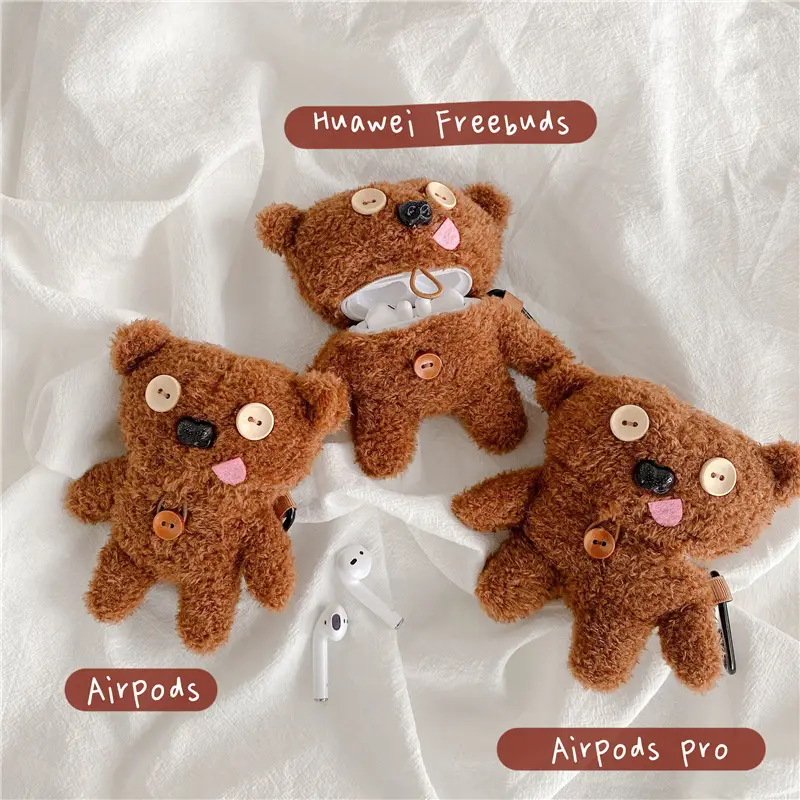 Plush Button Tongue Bear Earphone Protective Case