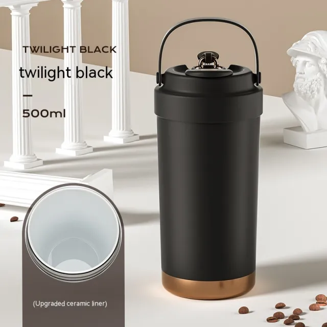 Female Student Portable Convenient Outdoor Coffee Cup Black Ceramics Coated Liner - Shop at LoveMi