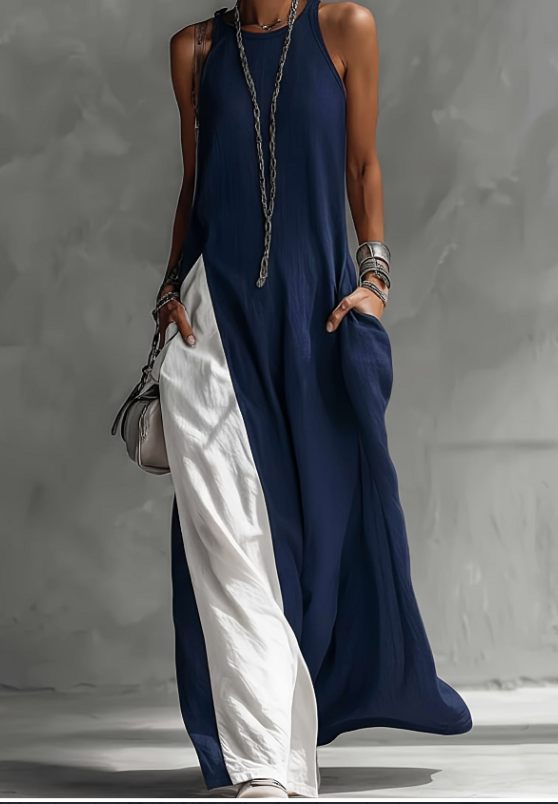 Hanging Neck Contrasting Wide Leg Jumpsuit