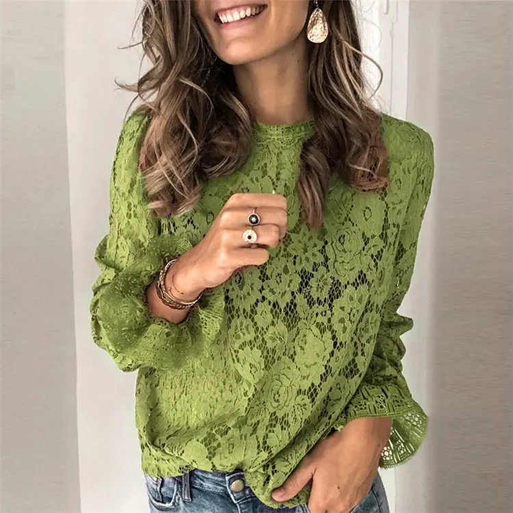 Hollow Lace Shirt Womens Clothing