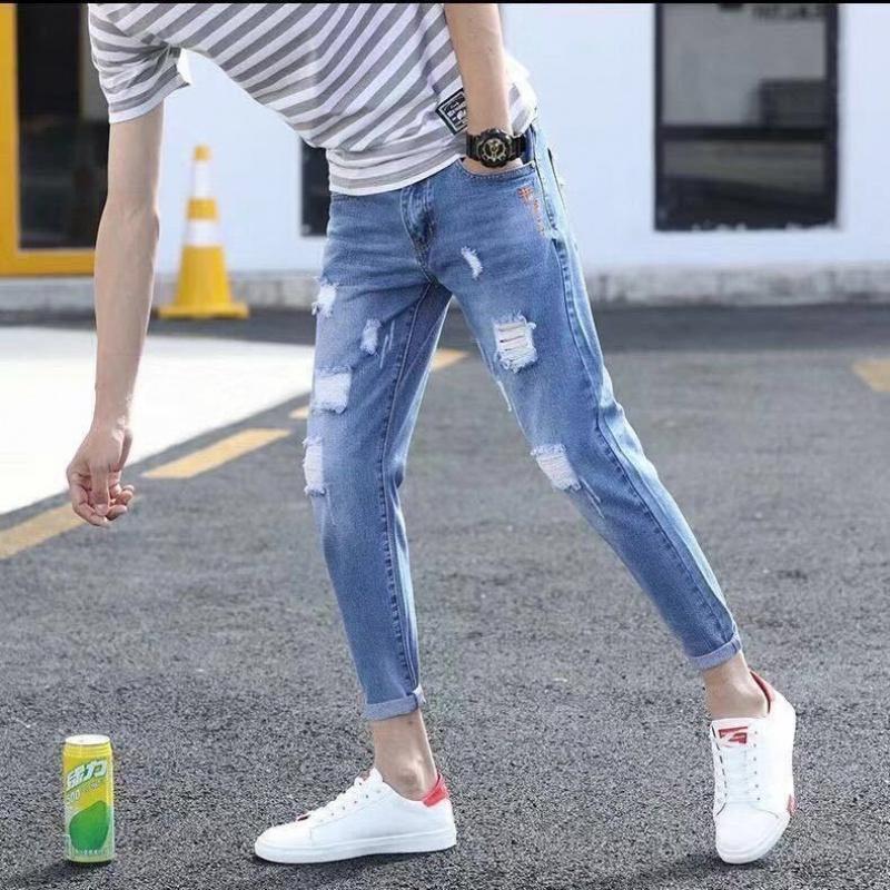 Title 1, Autumn Mens Cropped Broken Holes Jeans Pants f...