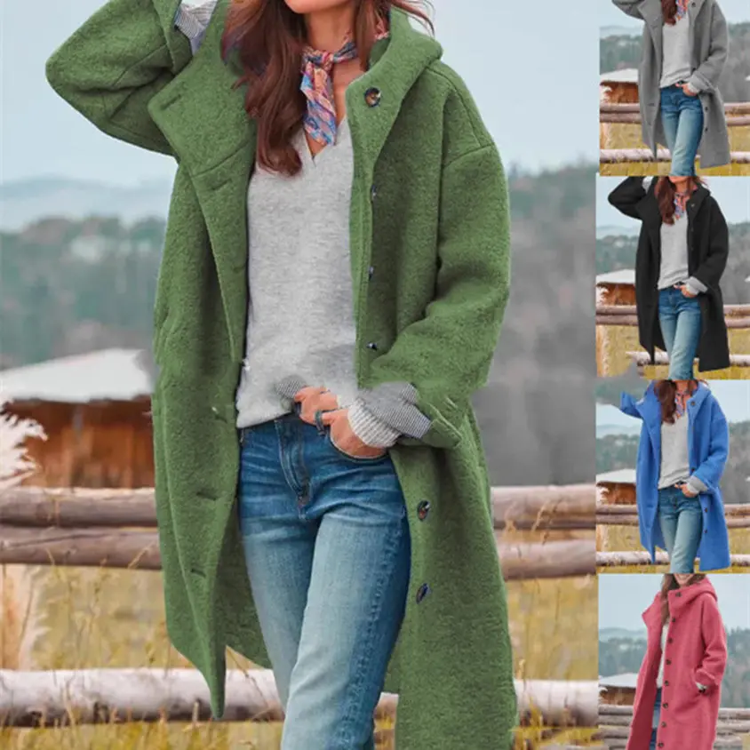 Winter Coat Women's Thickened Tweed Medium-Length Trench Jacket Elegant