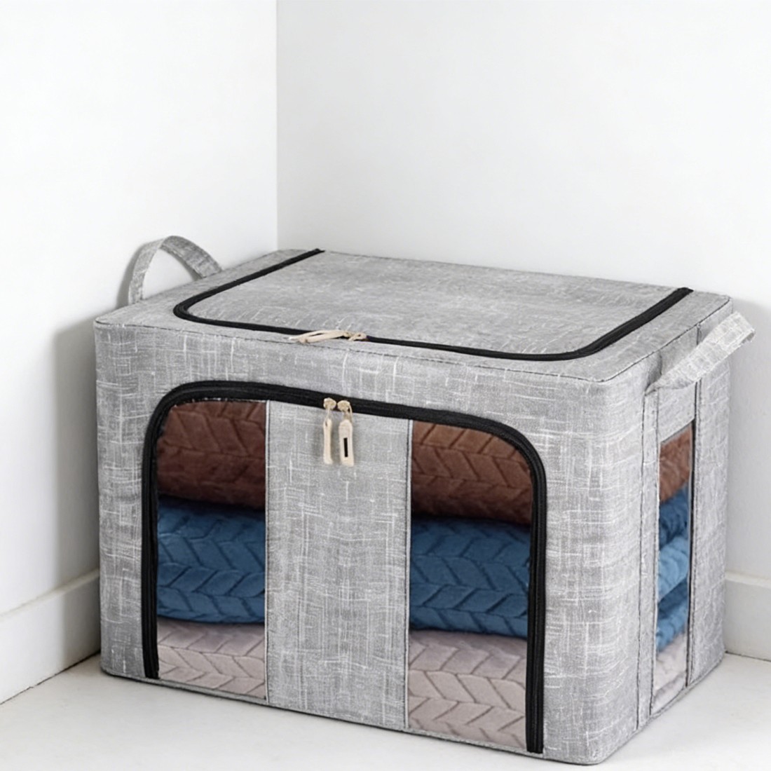 2Pcs 66L Folding Storage Box Made Of Thick Fabric Steel Frame Wardrobe Organizer 3
