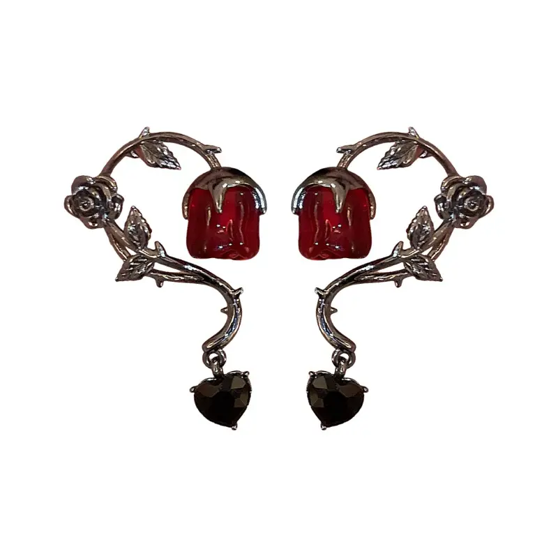 Silver Needle Tulip Rose Studded Diamond Love Earrings