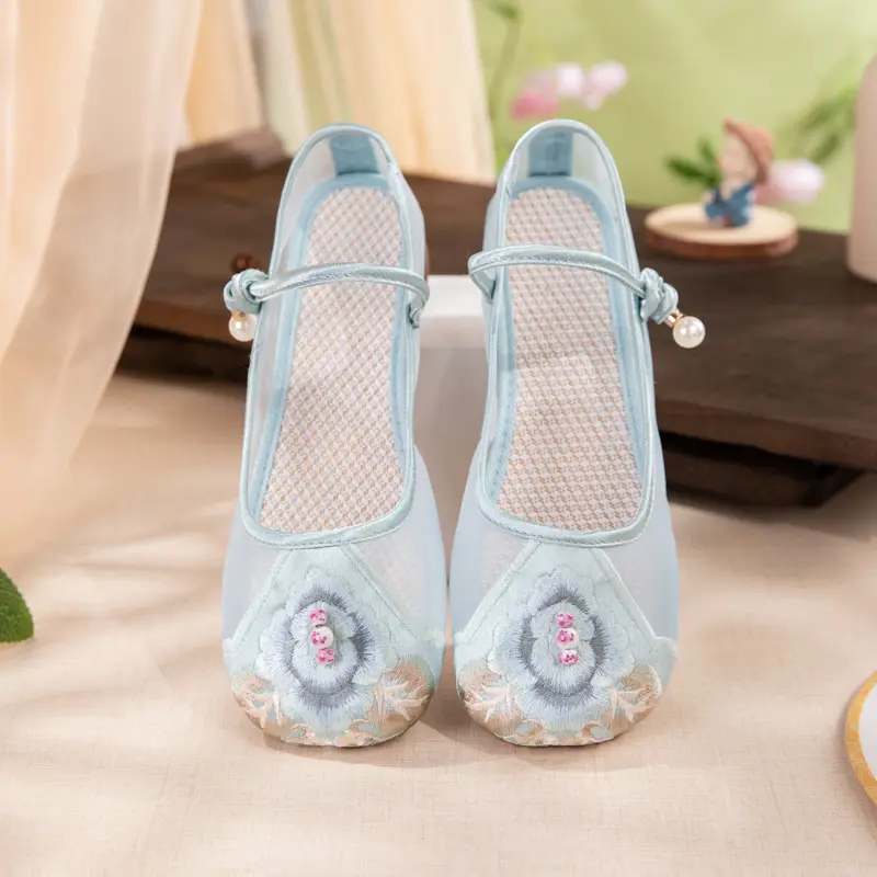 Oriental Embroidered Mesh Shoes - Summer Mary Jane Flats, Comfortable Breathable Soft Sole Cloth Shoes For Women