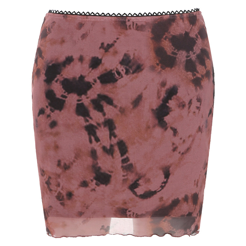 Split Thin Mesh Print Skirt For Women