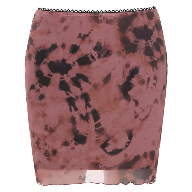 Split Thin Mesh Print Skirt For Women Wine - Shop at LoveMi