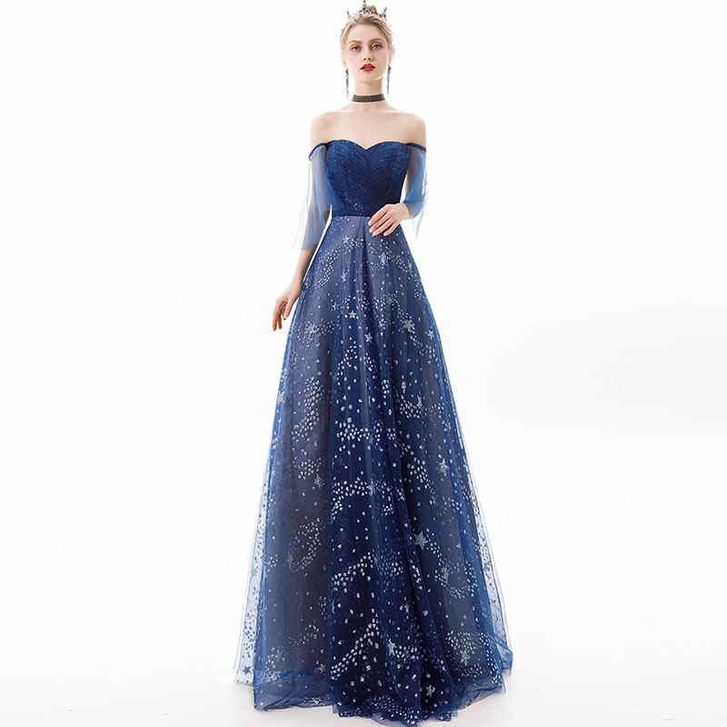 Title 5, Starry Sky Off-shoulder Evening Dress