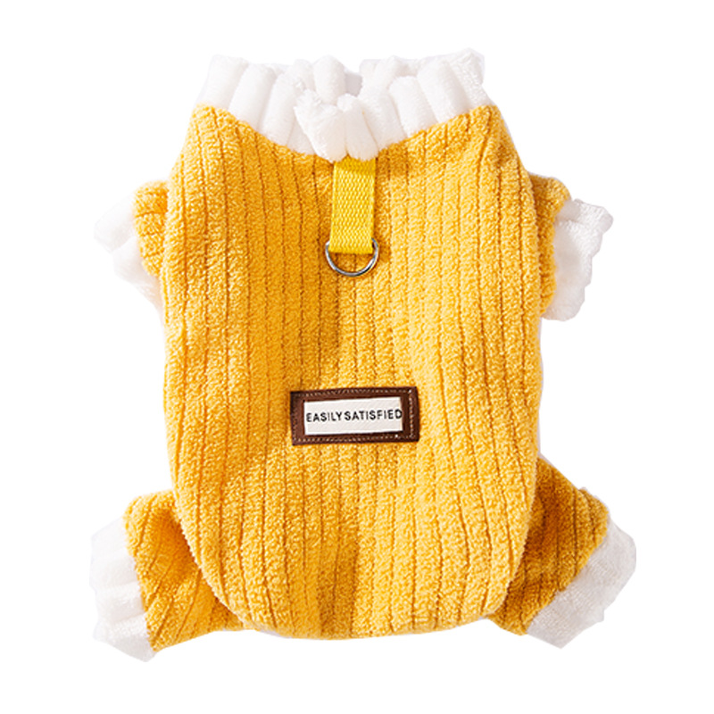 Simple Fabric Label Four legged Fleece For Autumn And Winter Cats, Warm And Thick Teddy Dog Pet Clothes For Hairless Cats Yellow - Shop at LoveMi