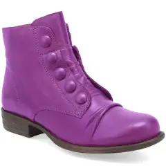 Low Heel Short Side Zip Button Motorcycle Boots - Purple - View 1