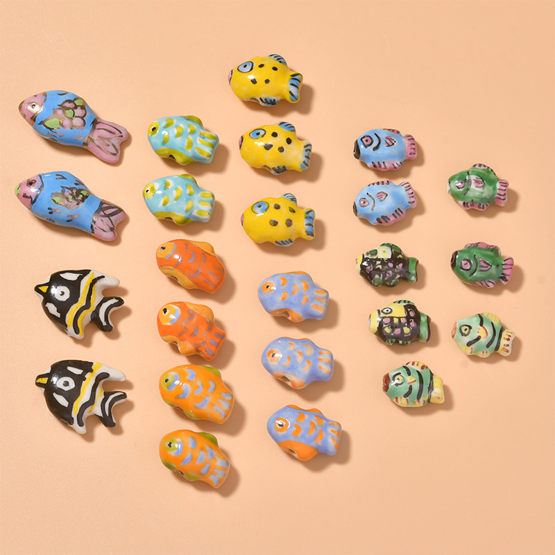Hand-painted Yellow Small Fish Shape Ceramic Beads DIY Necklace Bracelet Accessories