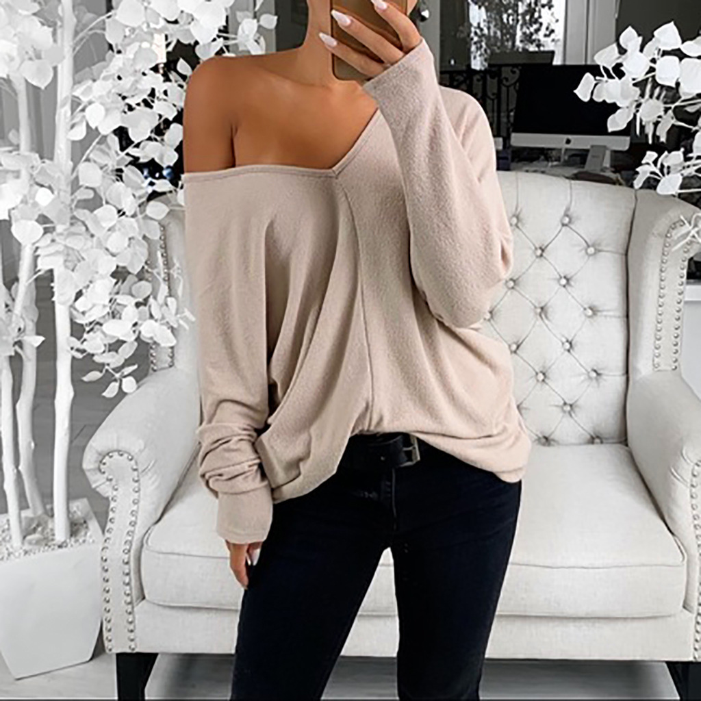 Title 4, Simple Big V-neck Loose Shoulder Sleeves Loose ...