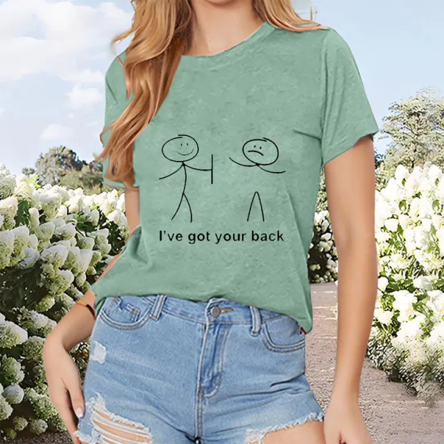 Women's Cartoon Character & Slogan Print T Shirt Casual Short Sleeve Crew Neck Summer Top Green - Shop at LoveMi
