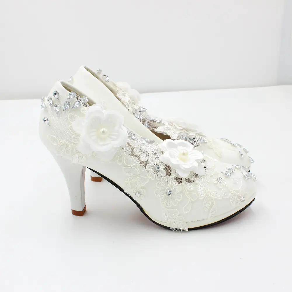 Women's White Lace High-heeled Shoes