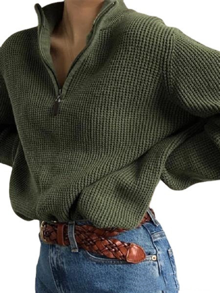 Women's Zip Stand Collar Long Sleeves