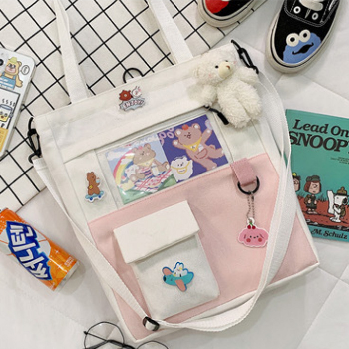 Men's And Women's Fashion Large capacity Canvas Bag With Lid White - Shop at LoveMi