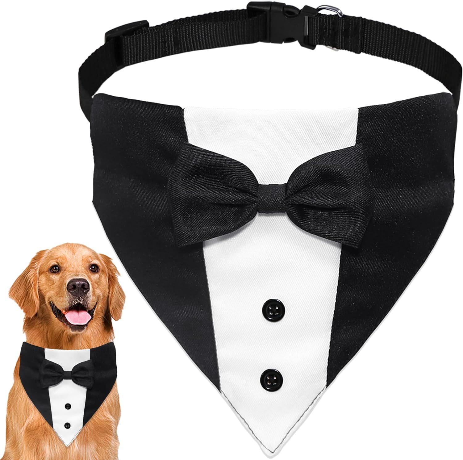 Dog Tuxedo Suit With Bow Tie And Bandana  Adjustable Formal Costumes For Small, Medium, Large Dogs Perfect For Weddings Birthdays